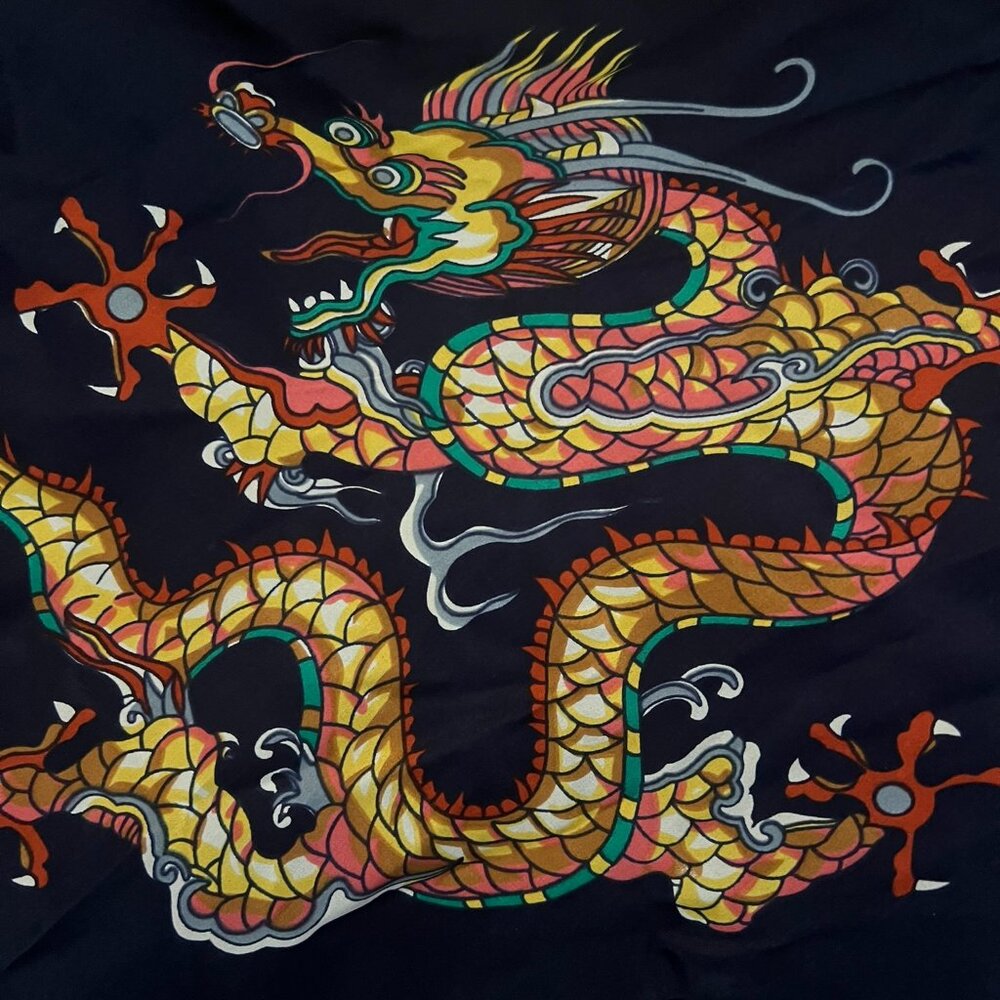 Chinese Dragon Scarf, 40"x40" Square Scarf with Dragons and flowers, Silk Scarf